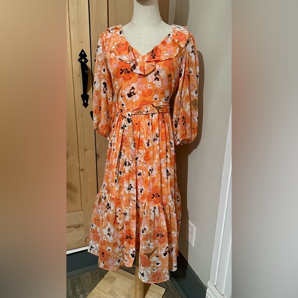 Karl Lagerfeld Paris Floral Chiffon V-Neck Midi Dress Size 2 NWOT - Picture 2 of 8